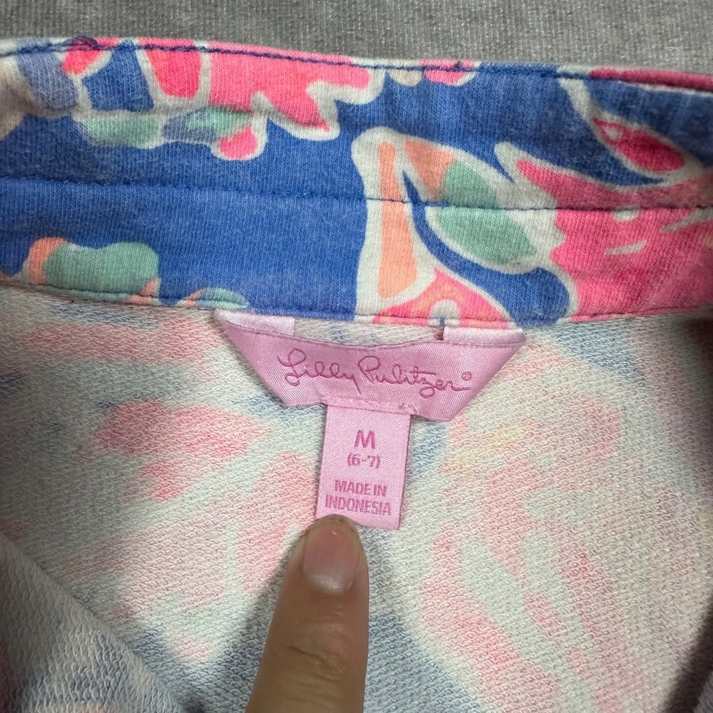 Lilly Pulitzer Girls M 6-7 Blue Pink Floral Crab Shell Quarter Zip Dress Knit - Picture 4 of 6